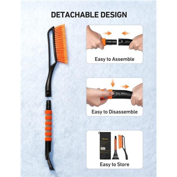 2 Pack 27" Snow Brush and Detachable Deluxe Ice Scraper with Ergonomic Foam Grip - Picture 3 of 6
